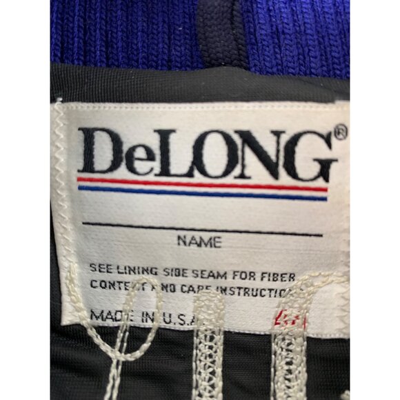 Vintage 90s DeLONG Mens Varsity Letterman Jacket Mr Warren Wool Leather M/L Blue - Picture 2 of 10